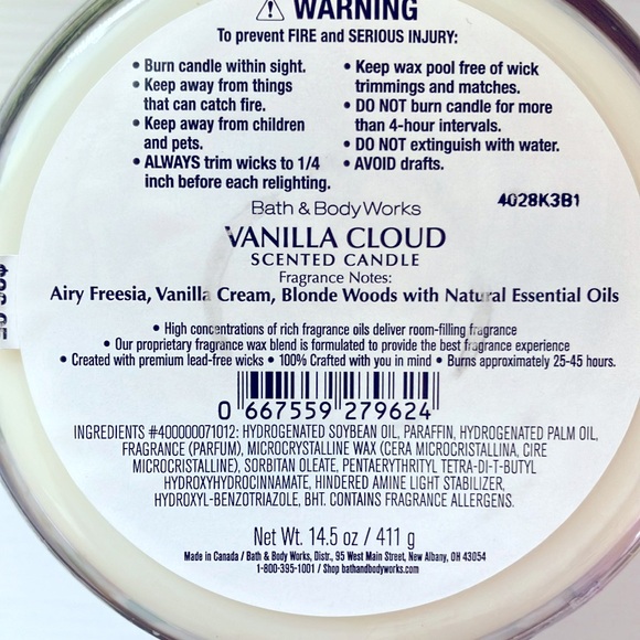 BATH & BODY WORKS VANILLA CLOUD SCENTED 3- WICK CANDLE NWT‼️ - Picture 7 of 8